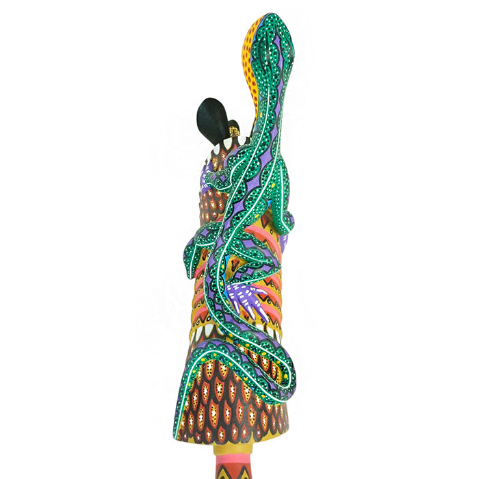 Oaxaca wood alebrije figurine of an armadillo and a beautifully carved lizard.