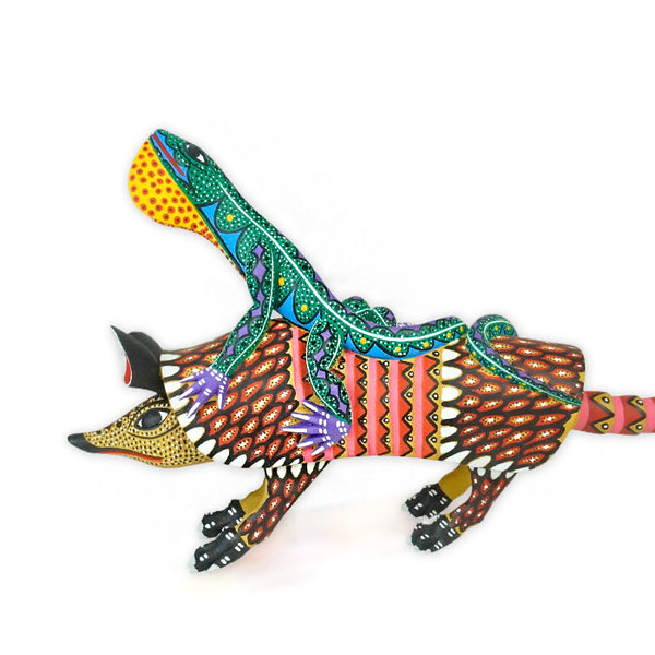 Narciso Gonzalez: Armadillo with Lizard Oaxacan Woodcarving