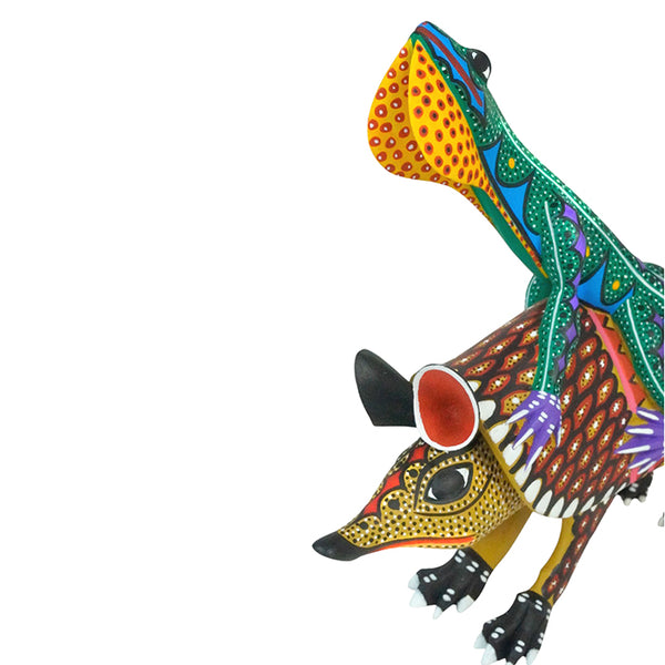 Narciso Gonzalez: Armadillo with Lizard Oaxacan Woodcarving