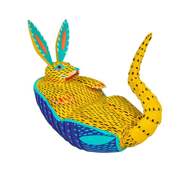 Classic Oaxacan Armadillo woodcarving , i yellow and blue hues