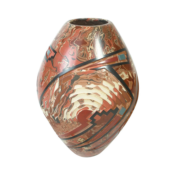 Salvador Baca: Marbled Clay & Geometric Relief Olla