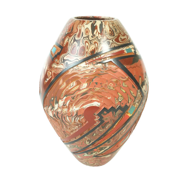 Salvador Baca: Marbled Clay & Geometric Relief Olla