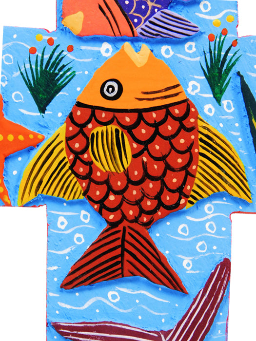 Daniel Ortega: Fish & Sea Star Cross  Woodcarving