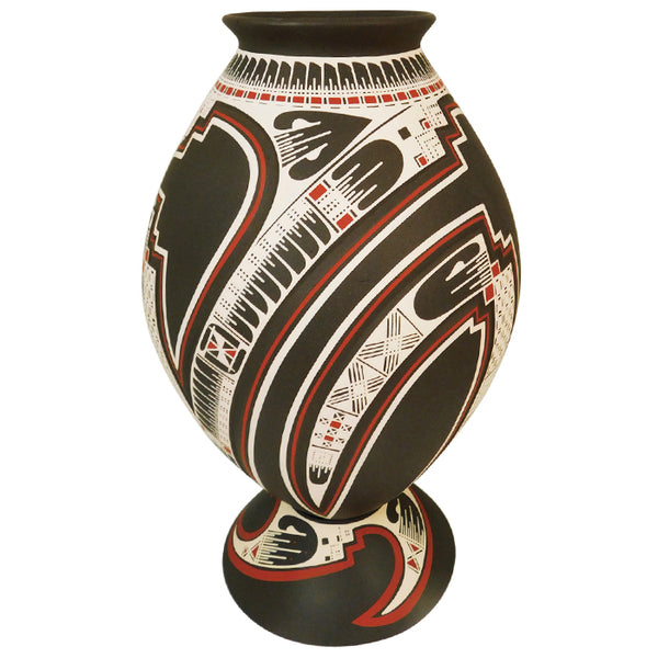 Tall tobacco, white and red Mata Ortiz vase