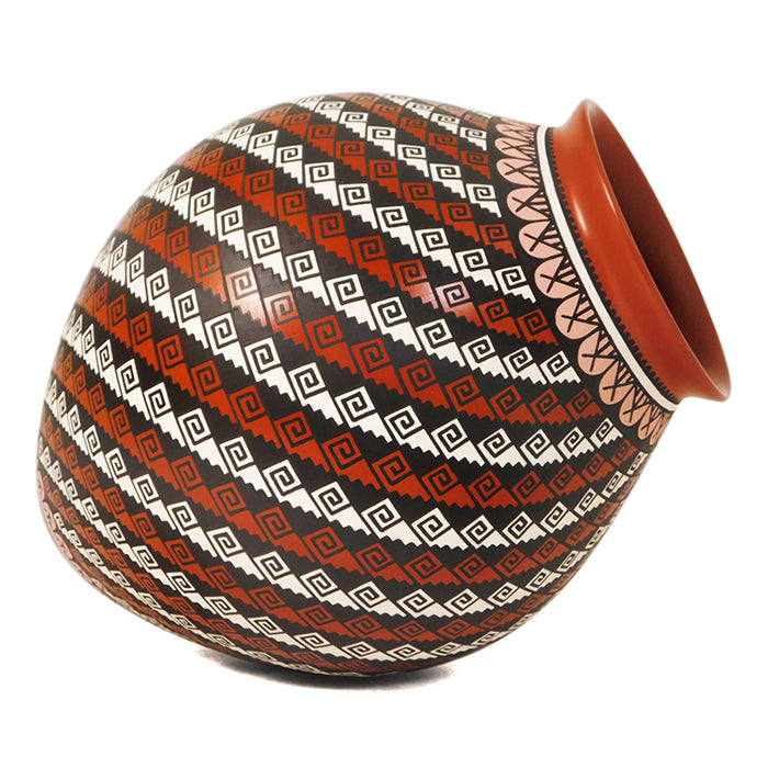 Handmade Mata Ortiz pottery vase with Kiva steps decoration
