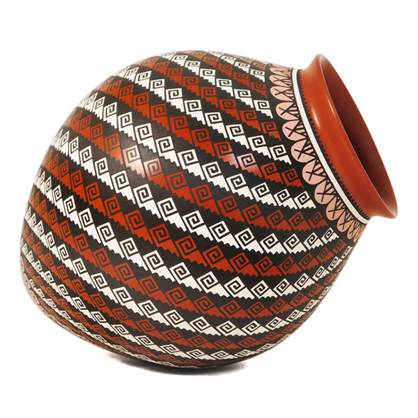 Handmade Mata Ortiz pottery vase with Kiva steps decoration