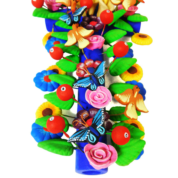 Juan Hernandez Family: Large Flowers and Birds Metepec Cross