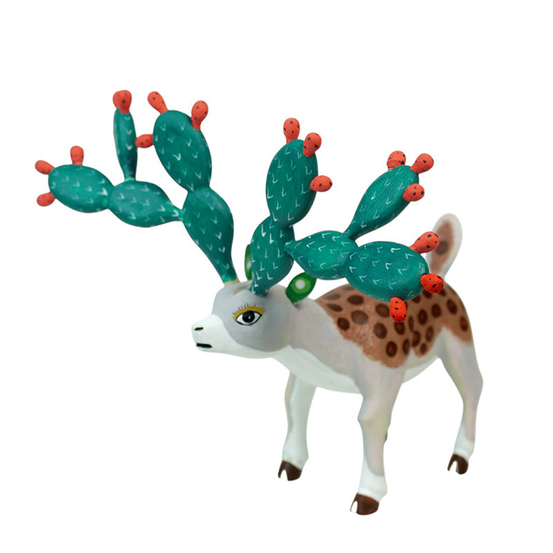 Avelino Perez: Deer with Nopales Antlers Woodcarving