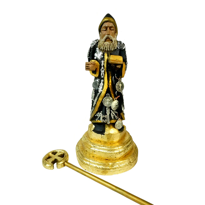 Milagros: Protector Saint Benedict of Nursia Sculpture Woodcarved