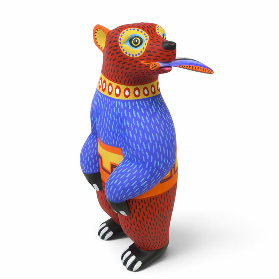 Luis Pablo: Grizzly Bear with Fish Alebrije Woodcarving