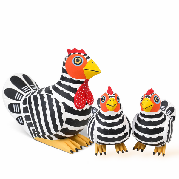 Authentic copal wood hens made by hand in Oaxaca Mexico