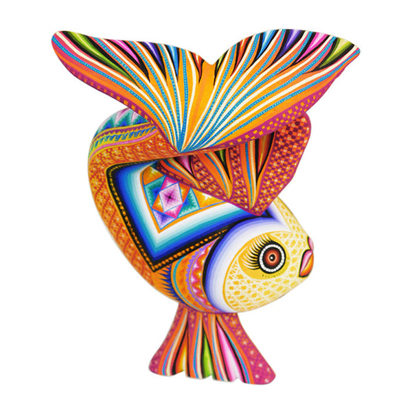 Colorful fish wood figurine made in Oaxaca Mexico