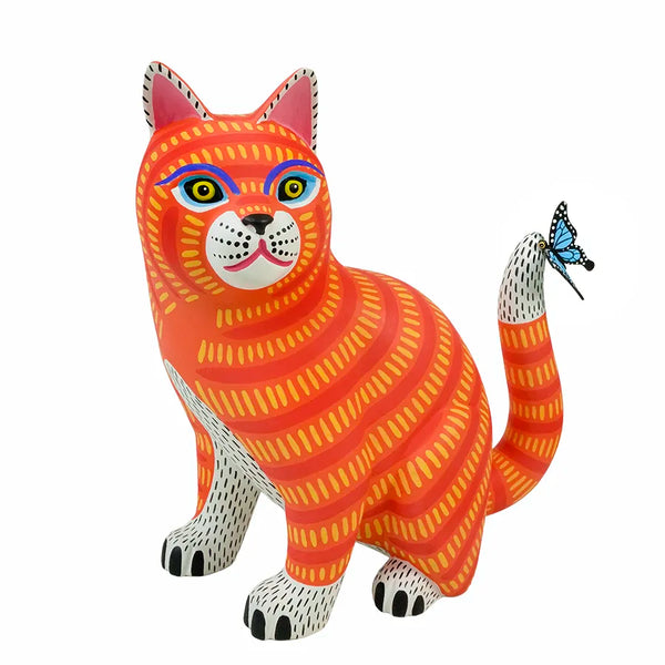 Luis Pablo: Alebrije Cat with Butterfly Woodcarving