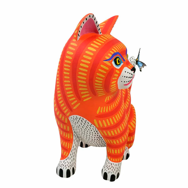 Luis Pablo: Alebrije Cat with Butterfly Woodcarving