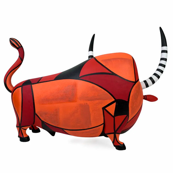 Luis Pablo: Mondrian Longhorn Bull Woodcarving