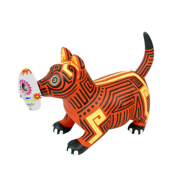 Luis Pablo: Colima Dog with Sugar Skull Mask Wood Figurine