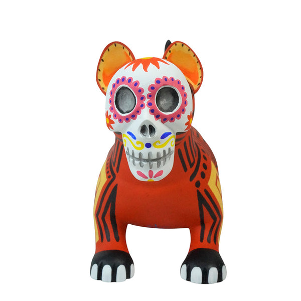 Luis Pablo: Colima Dog with Sugar Skull Mask Wood Figurine