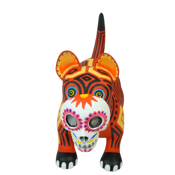 Luis Pablo: Colima Dog with Sugar Skull Mask Wood Figurine