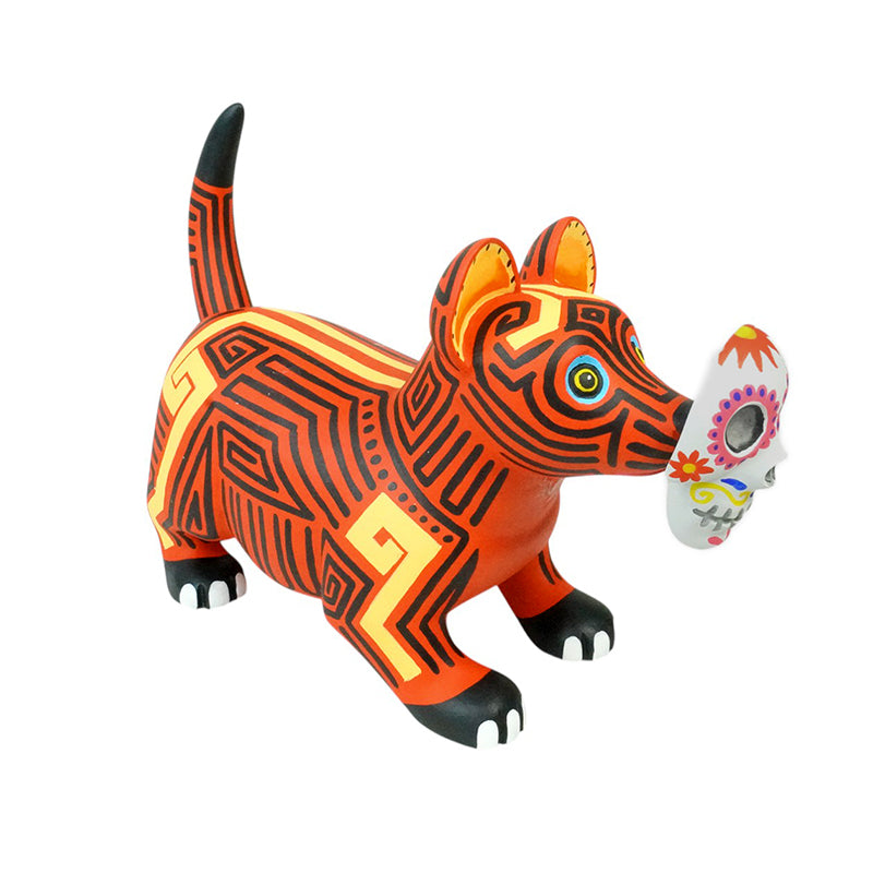 Luis Pablo: Colima Dog with Sugar Skull Mask Wood Figurine