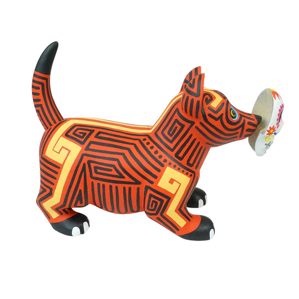 Luis Pablo: Colima Dog with Sugar Skull Mask Wood Figurine