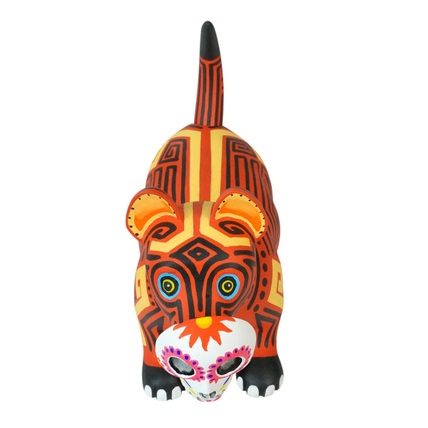 Luis Pablo: Colima Dog with Sugar Skull Mask Wood Figurine