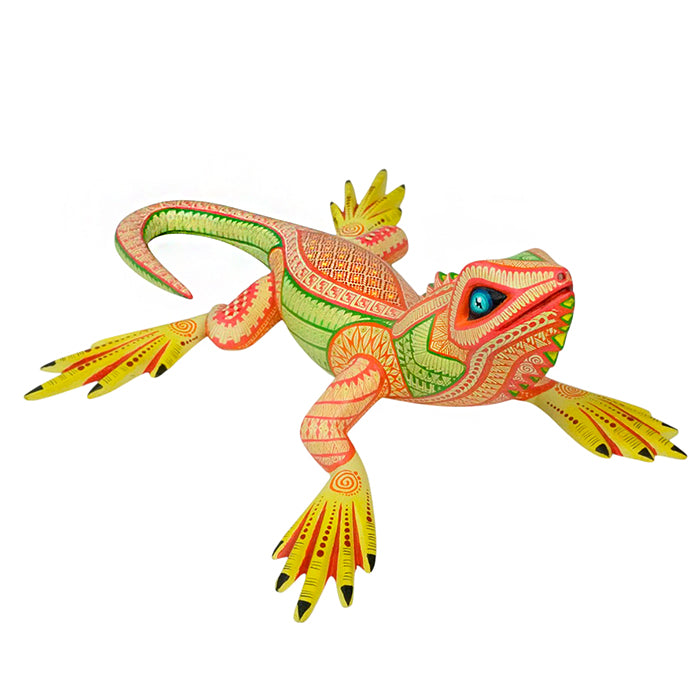 Maricela Hernandez: Coral and lime iguana alebrije