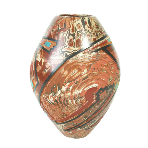 Salvador Baca: Marbled Clay & Geometric Relief Olla