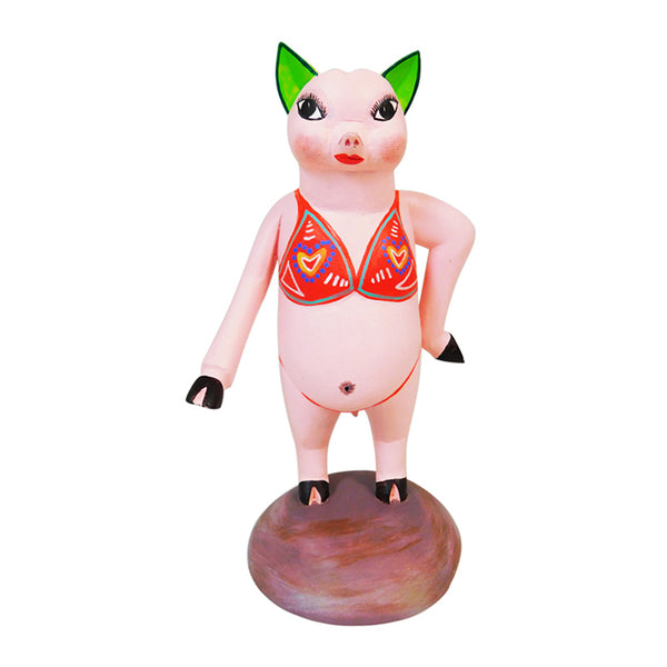 Avelino Perez: Lady Pig in Swimsuit Woodcarving