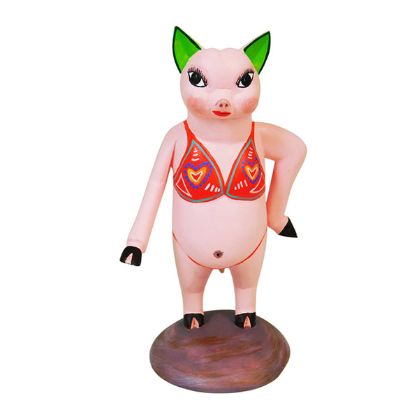 Avelino Perez: Lady Pig in Swimsuit Woodcarving