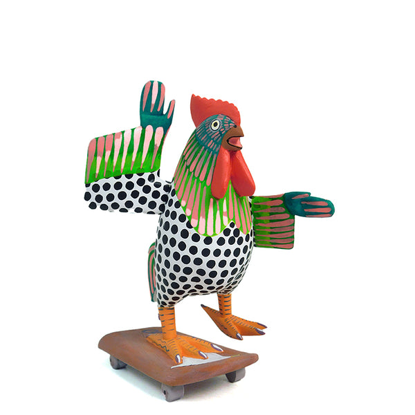 Avelino Perez: Skater Rooster Woodcarving Alebrije