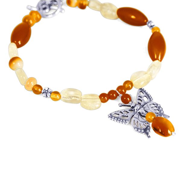 Silver Monarch Butterfly Bracelet: Silver  Cornaline & Citrine