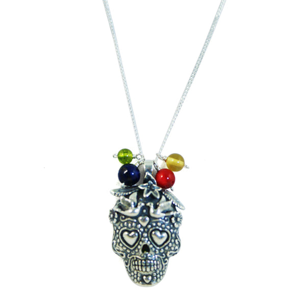 Silver Skull with Doves Pendant: Silver