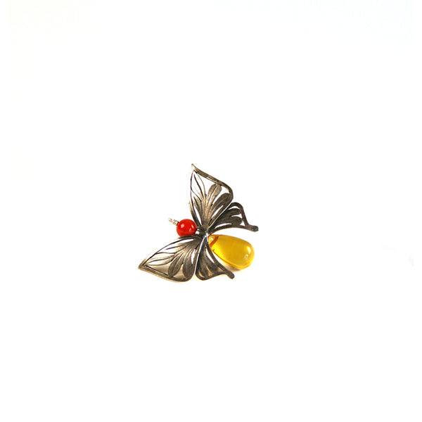 Butterfly Earrings: Amber & Silver