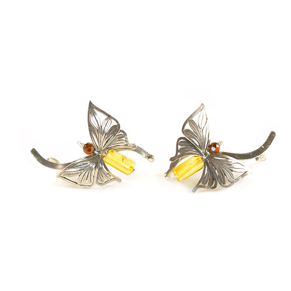 Monarch Butterfly Earrings: Amber & Silver