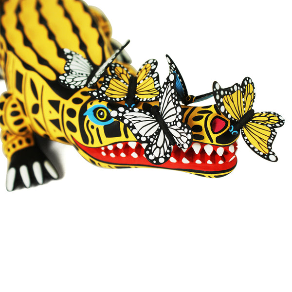 Oaxacan Woodcarving: Alligator with Butterflies