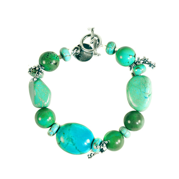 Turquoise Silver Flowers Bracelet: Turquoise  & Silver