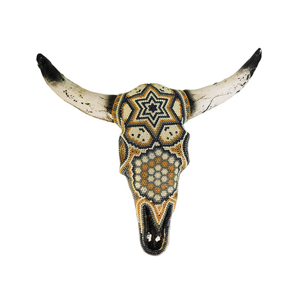 Huichol Cream & Gold Bull Skull