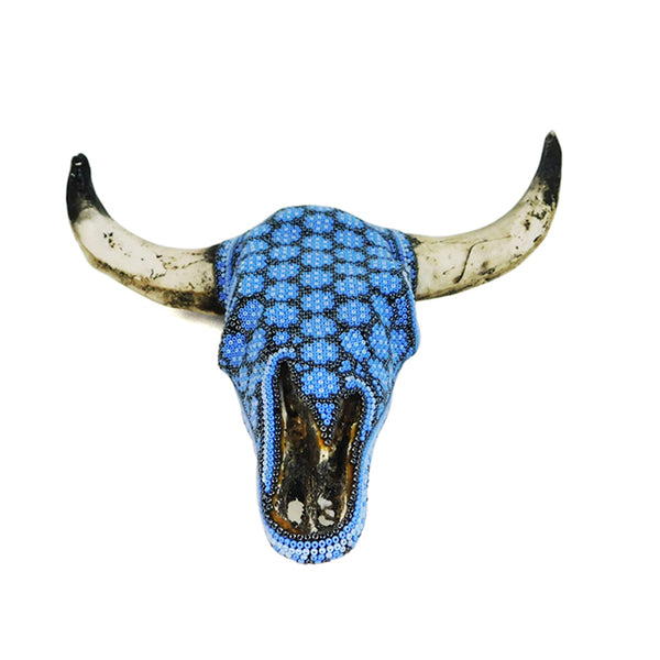 Huichol Sky Blue Bull Skull
