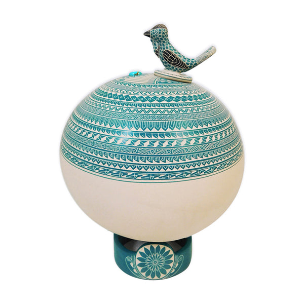 Hector Gallegos Jr: Turquoise Bird Masterpiece Olla