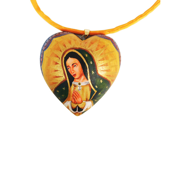 14K Solid Yellow Gold Virgin Mary Round Medal Pendant - Lady of Guadalupe  Necklace Charm