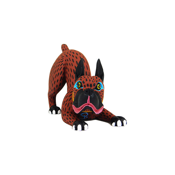 Oaxacan Woodcarving: Little Boxer Cocoa Dog