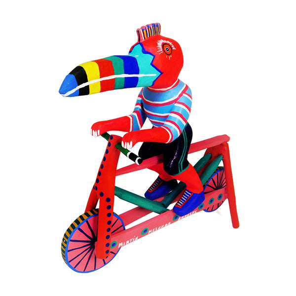 Martin Melchor: Rainbow Toucan Cyclist Woodcarving