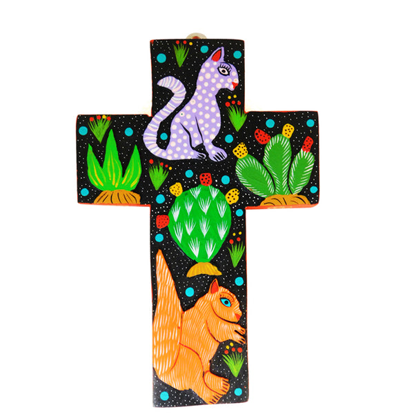 Ortega Family: Squirrel Cross Woodcarving