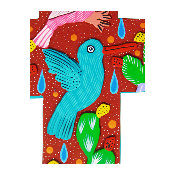 Ortega Family: Bird & Hummingbird Cross Woodcarving