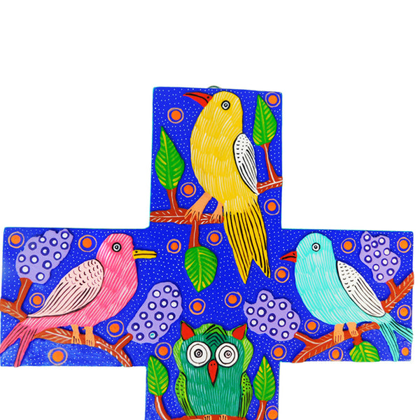 Ortega Family: Large Cross, Birds Woodcarving Oaxaca