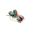 Ladybug Ring: Red Coral Turquoise & Silver